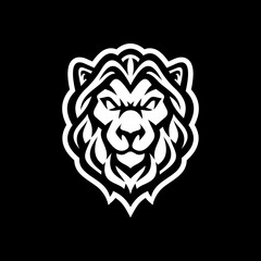 Obraz premium Lion head mascot logo design. Line art vector illustration on dark background