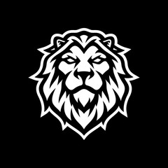 Lion head mascot logo design. Line art vector illustration on dark background