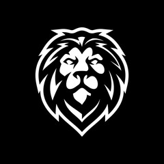 Lion head mascot logo design. Line art vector illustration on dark background