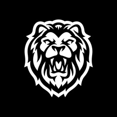 Angry lion head mascot logo design. Line art vector illustration