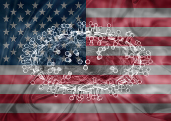 Monkeypox virus on the USA flag. Medical and healthcare concept