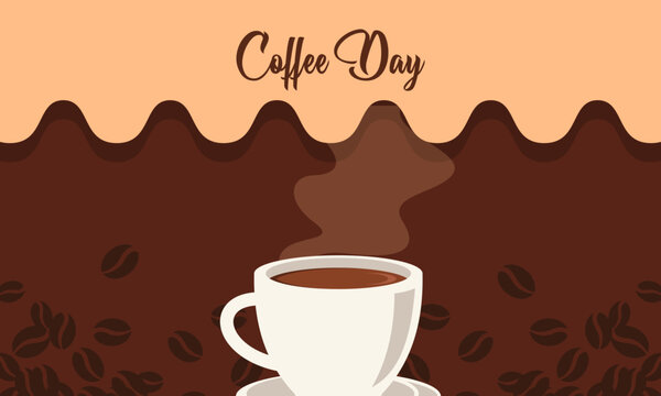 International day of coffee background, coffee cup logo
