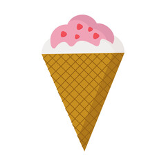 Milk strawberry ice cream in the flat style on a white background