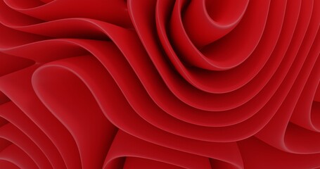 Abstract background using wavy crease pattern in red color, 3D rendering, and 4K size