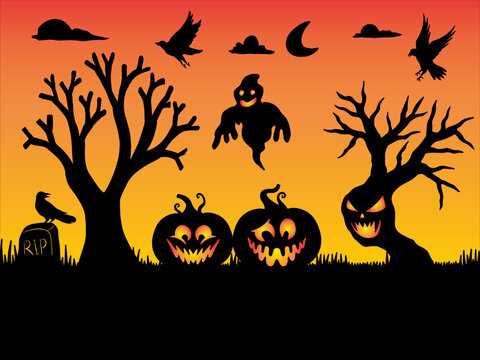 Halloween Silhouette Background Illustration	