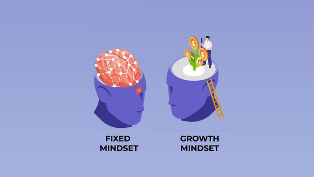 Two heads with growth mindset and fixed mindset