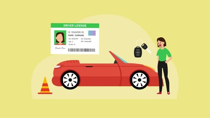 Happy woman passed drive test while hold a key car