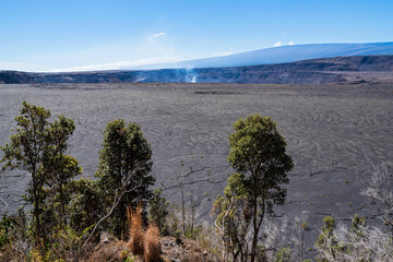 overlooking halemaumau crater and lava field of kilauea volcano at hawaii volcanoes national park