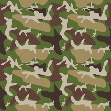 Seamless woodland style military camouflage pattern for land disguise - Vector and illustration