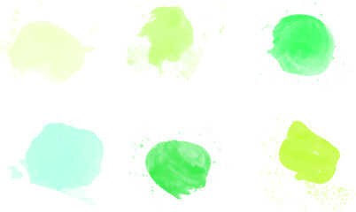 A set of watercolor spots in green shades on a white isolated background.