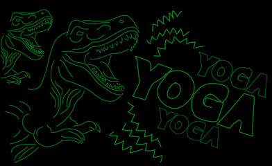 Dinosaur with speech bubble saying Yoga word.