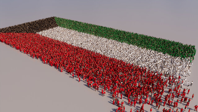 Kuwaiti Banner Background, with People congregating to form the Flag of Kuwait.