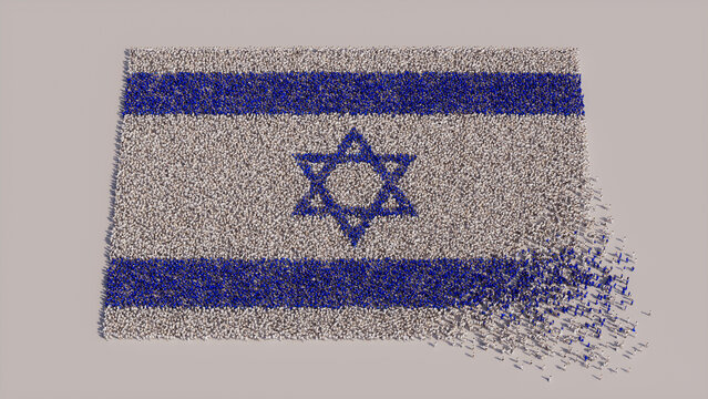 Israeli Flag formed from a Crowd of People. Banner of Israel on White.