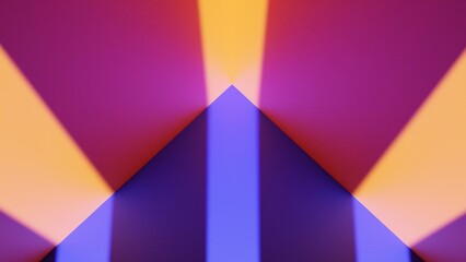 3D rendering. High quality 3d illustration. Aerial view room with orange and purple floor and walls. Empty display room to place models or products. Corner of a colorful empty room.