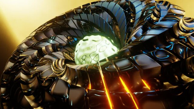 Alien Reactor. Artificial intelligence core. Abstract Energy Structure. Energy, science and magic showed in 3D rendering. High quality 4k footage