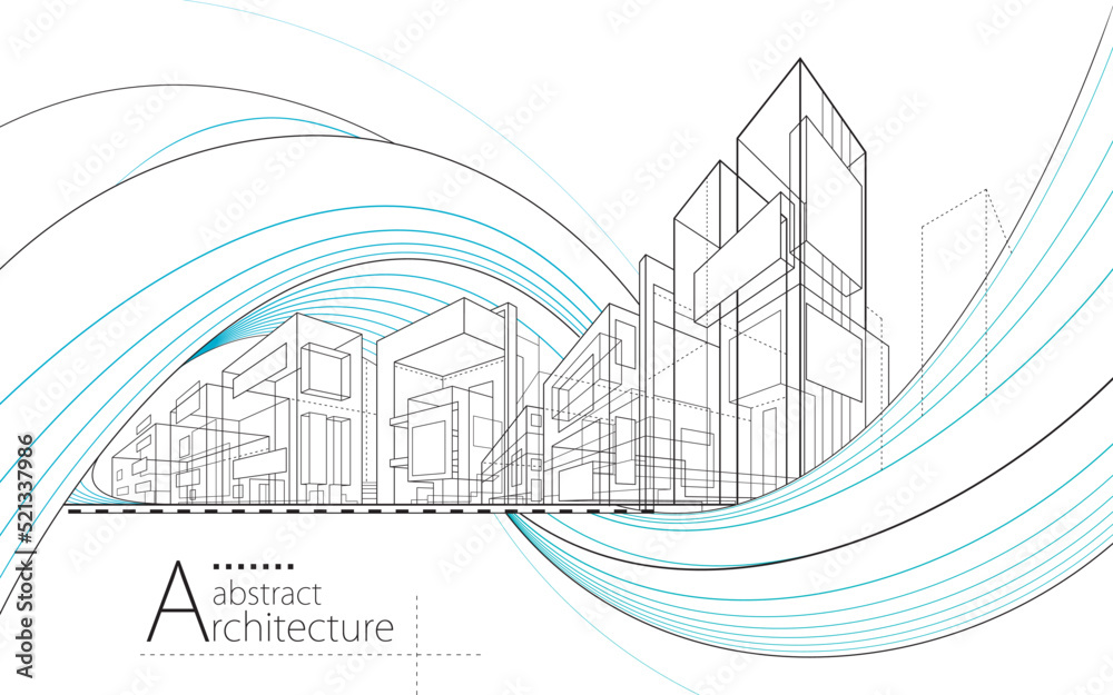 Poster 3d illustration imagination architecture building construction perspective design,modern urban build