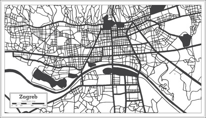 Zagreb Croatia City Map in Black and White Color in Retro Style Isolated on White. Outline Map.