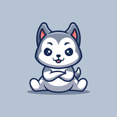 Husky Sitting Angry Cute Creative Kawaii Cartoon Mascot Logo