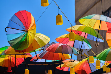 Colorful umbrellas, colors of differences, love concept ideas.