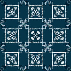 Ikat ethnic background vector. Seamless geometric pattern of white flower on navy blue background. Design for carpet, wallpaper, background, wrapping,clothing, fabric.