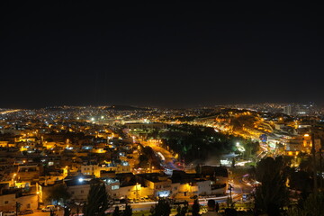 Fototapeta na wymiar 07.11.2022. Şanlurfa. Turkey. City view of sanliurfa at night. City view from hill, called as abraham hill name is ibrahim tepesi