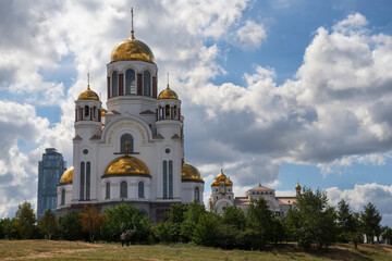 Temple-on-the-Blood in Yekaterinburg in summer. The memory of the death of Tsar Nicholas II and his family.