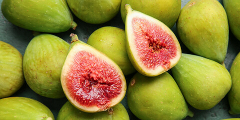 Many fresh green figs as background, closeup