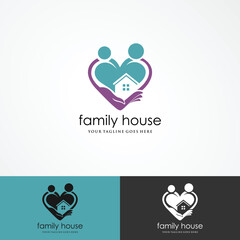 family smile at home logo vector icon illustration, happy family with hom