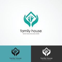 family smile at home logo vector icon illustration, happy family with hom