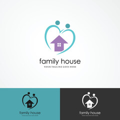 family smile at home logo vector icon illustration, happy family with hom