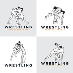 set of wrestling logo vector design silhouette