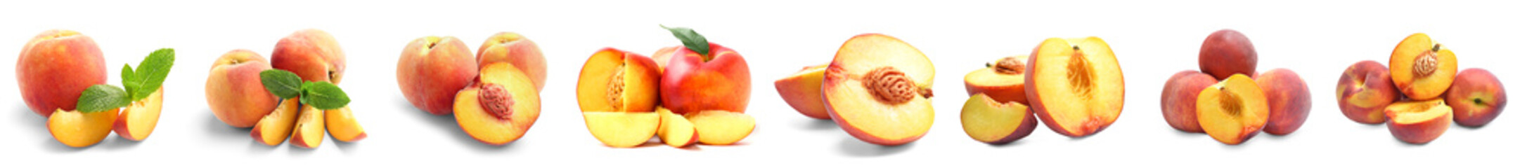 Naklejka na ściany i meble Set of ripe peaches isolated on white