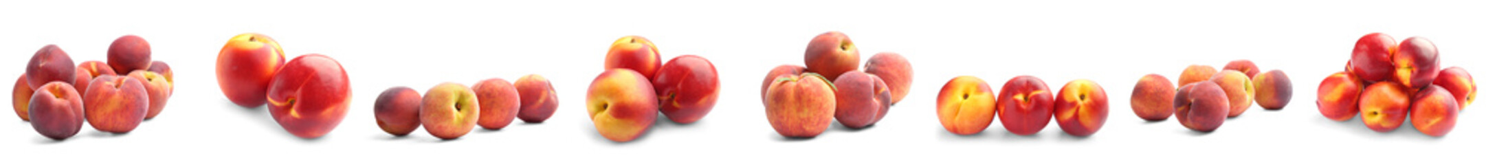 Set of ripe peaches isolated on white