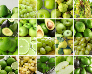 Collage with many ripe green fruits