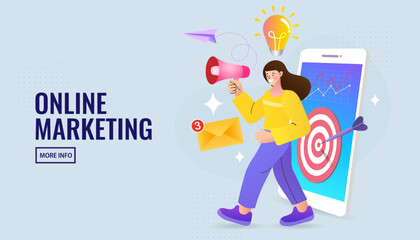 Woman standing near Question. Online Support center. Frequently Asked Questions Concept. Flat Vector Illustration.