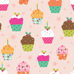 cute cupcakes seamless pattern design