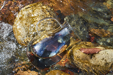 Cool clear water of the mountain river.