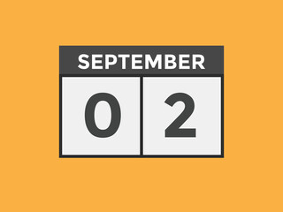 september 2 Calendar icon Design. Calendar Date 2nd september. Calendar template 
