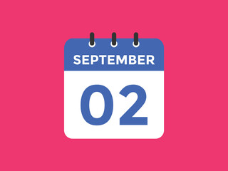 september 2 Calendar icon Design. Calendar Date 2nd september. Calendar template 
