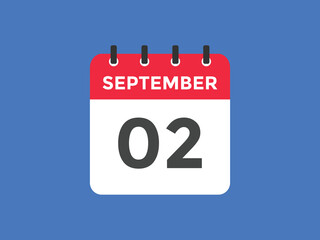 september 2 calendar reminder. 2nd september daily calendar icon template. Vector illustration 
