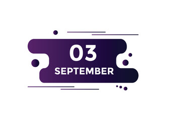 september 3 Calendar icon Design. Calendar Date 3rd september. Calendar template 
