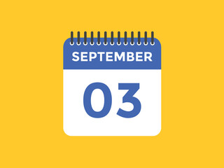 september 3 Calendar icon Design. Calendar Date 3rd september. Calendar template 
