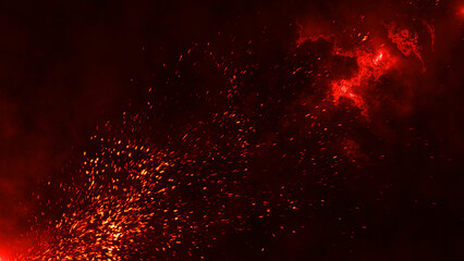 Particle fire background animation, Futuristic mysterious flowing digital particles wave de-focus...