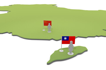 Taiwan and China. World map and relationships. flags and people.