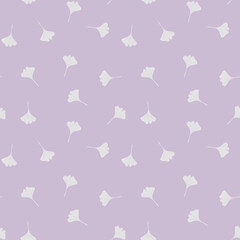 Ginko biloba seamless pattern with elegant leaves in violet colors.Versatile trendy background design for packaging, wallpaper, postcards. Trendy textile pattern. Vector background