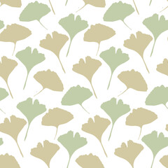 Fototapeta na wymiar Ginko biloba seamless pattern with elegant leaves in green colors. Versatile trendy background design for packaging, wallpaper, postcards. Trendy textile pattern. Vector background