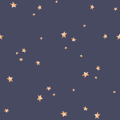 Seamless pattern with watercolor stars on indigo background.