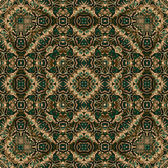 Seamless oriental ornament. Beige, dark green ornament on a brown background.