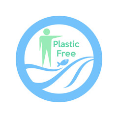 Human plastic free habit prevent the ocean from plastic entering and pollution. Ocean plastic free concept. Vector illustration outline flat design style.