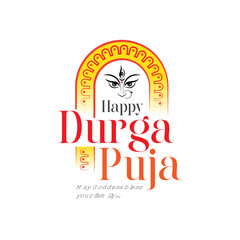 Happy Durga Puja Festival Celebration Greeting Background Template Design with Goddess Durga Face Illustration	